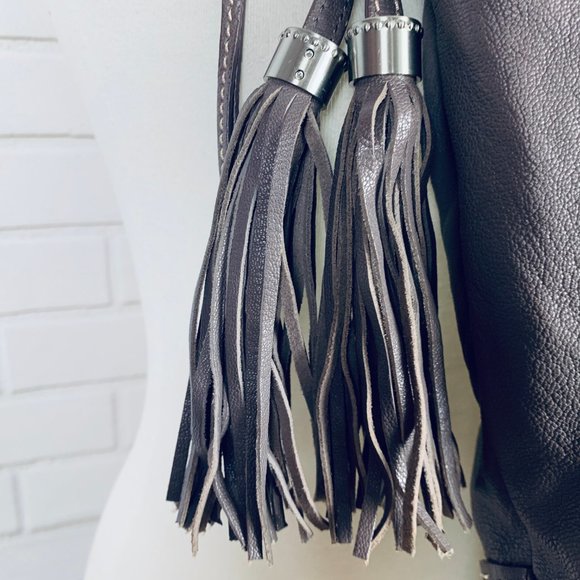 Talbots taupe pebbled leather boho shoulder bag - Picture 3 of 8